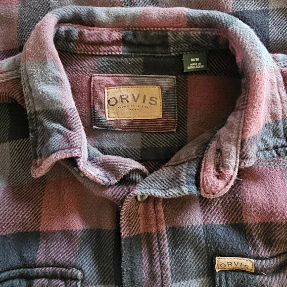 ORVIS Shacket Shirt Jacket Burgundy Gray Flannel Hunt Plaid Men's Medium - Picture 3 of 5